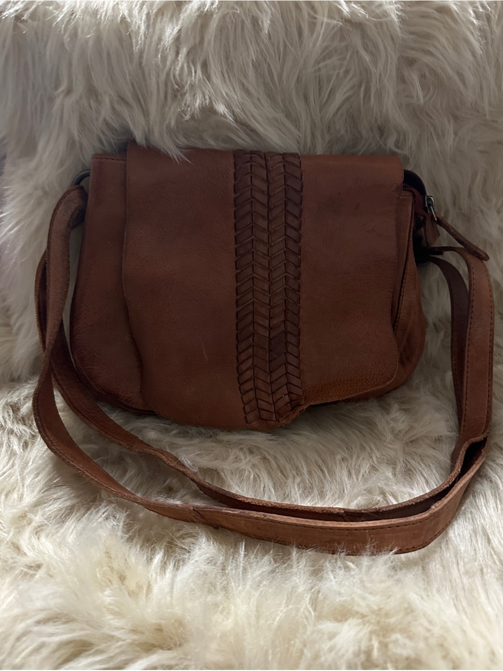 Brown Woven Leather Crossbody Bag